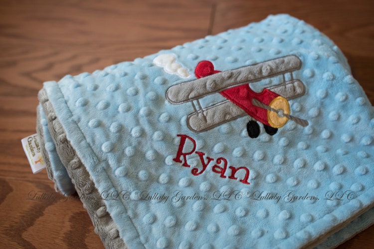 Airplane Personalized Minky Baby Blanket by LullabyGardens