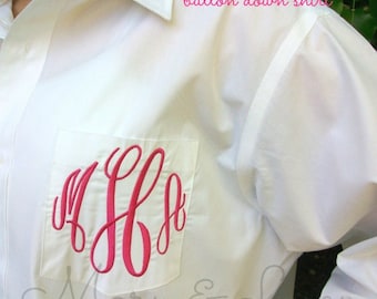 Monogrammed Button Down shirt, Bride or Bridesmaid, Wedding day party cover up