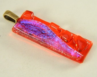 Red and Turquoise Dichroic Fused Glass Pendant