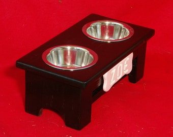 Elevated Dog Feeder Solid Oak Wood 5 Inch High One Pint FREE NAME and STAIN