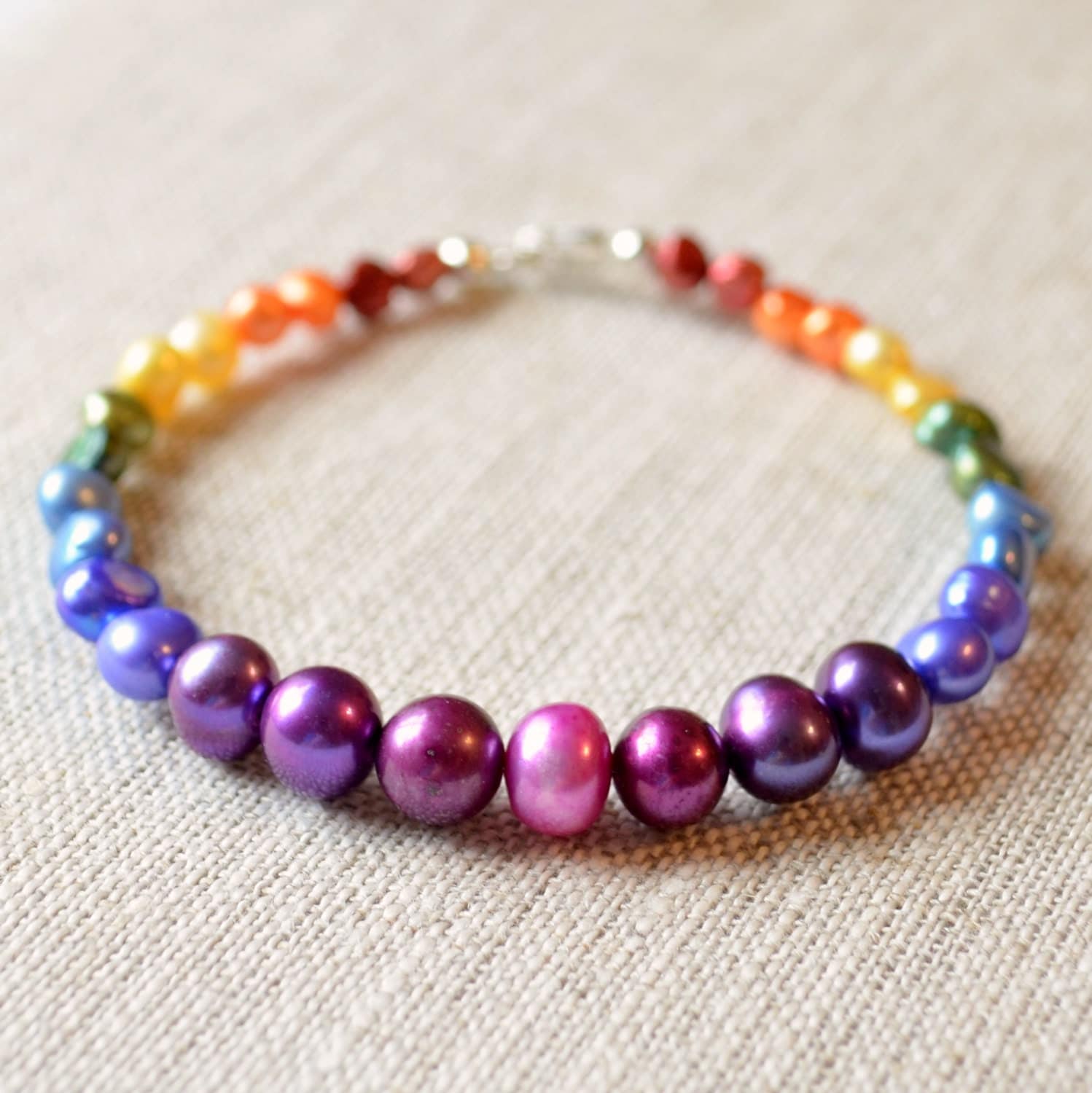 Beaded Bracelet Rainbow Colors Bright Fun Jewelry Sterling