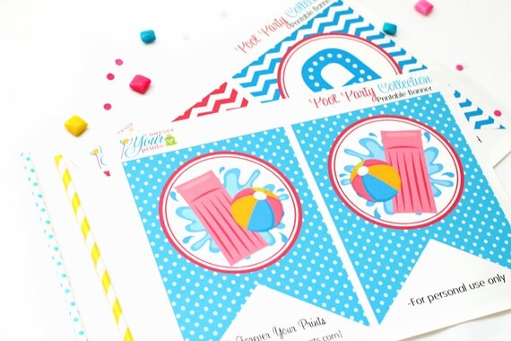 Pool Party Banner / Pool Party Printables / Pool Birthday Banner / Pool Party Sign / Pool Printables Il_570xn