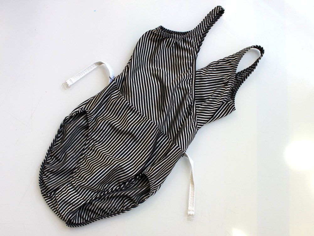 1980s Danskin Striped Leotard // Black & White Striped Swimsuit ...