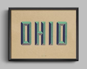 Ohio State Wall Art ohio screen print 13x10 poster art cleveland Ohio State Wall Art ohio screen print 13x10 poster art cleveland