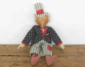 Vintage Handmade Doll Soft Body Uncle Sam Fourth of July Patriotic Home Decor American Collectible Art Doll