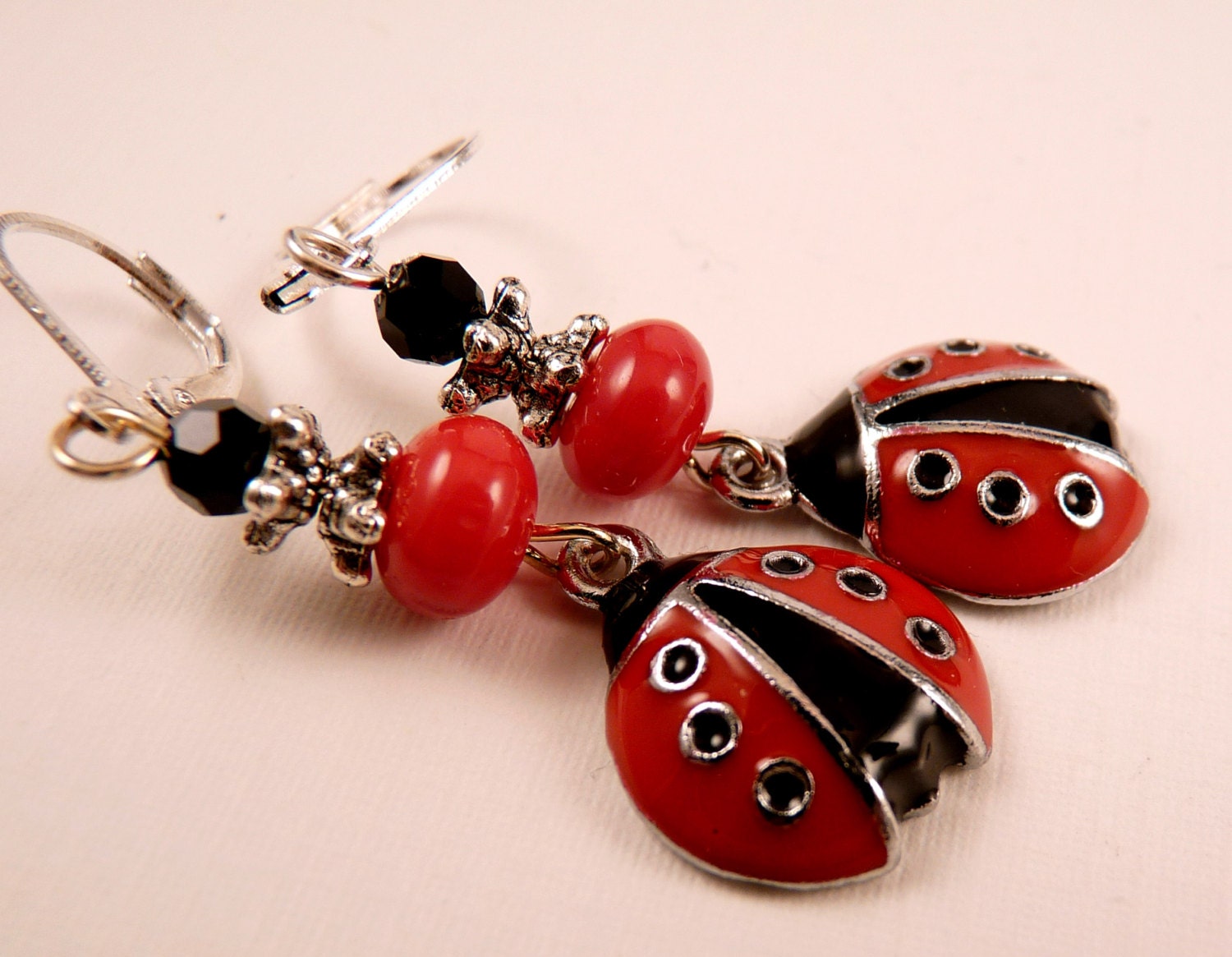 Ladybug Earrings Enamel Earrings Silver by bluerosebeadery on Etsy