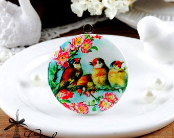 New High Quality 1pcs 33mm Handmade Antique Bronze Brass Photo Locket Charm Pendant-Birds (LOCKP-W-81)