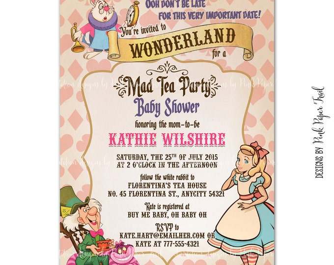 Alice in Wonderland Invitation, Birthday, Baby Shower, Bridal Shower, Party Invitation, Print Your Own, Digital Invitation