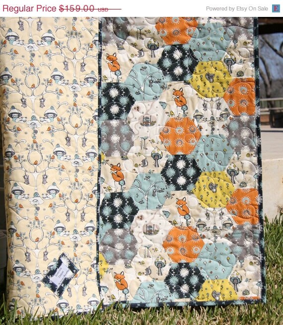 Organic Quilt Fox Boy Woodland Blanket Baby by SunnysideDesigns2