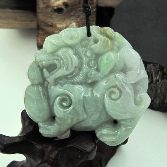 Protective Pi-Xiu Natural Jadeite Gem Amulet Pendant by 8giftshop