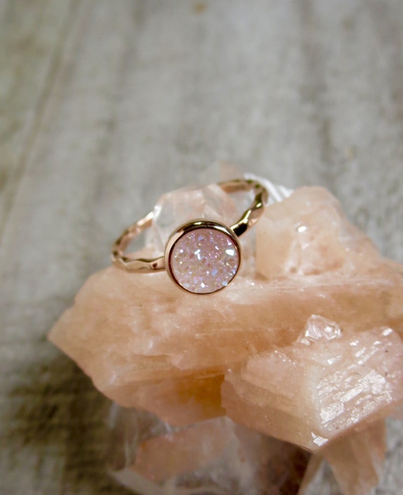 Tiny Natural Druzy Ring in Rose Gold