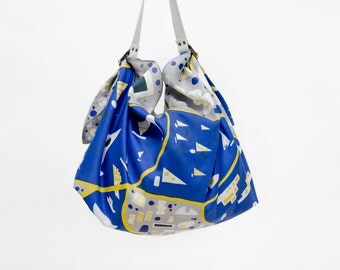 Stockholm Blue Furoshiki & White Leather Carry Strap Set