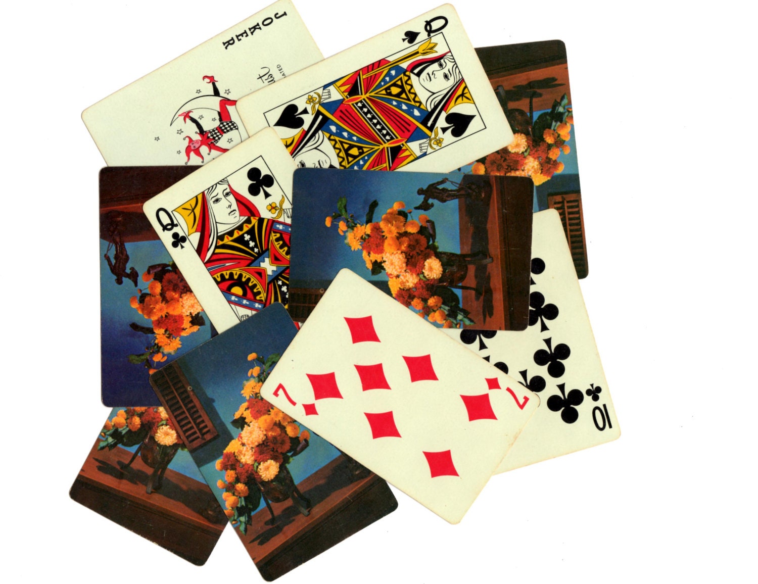 10 Vintage Flower Playing Cards Mixed Media Altered Art