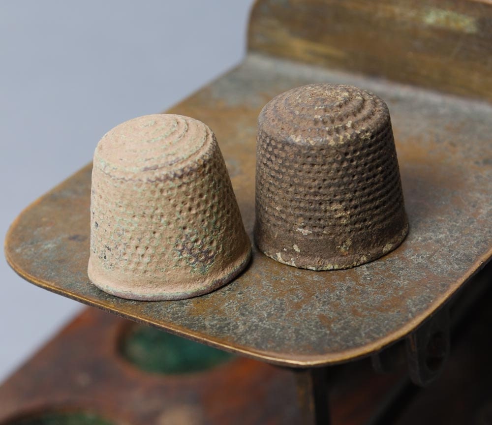 Set of 2 Vintage brass thimble dark patina