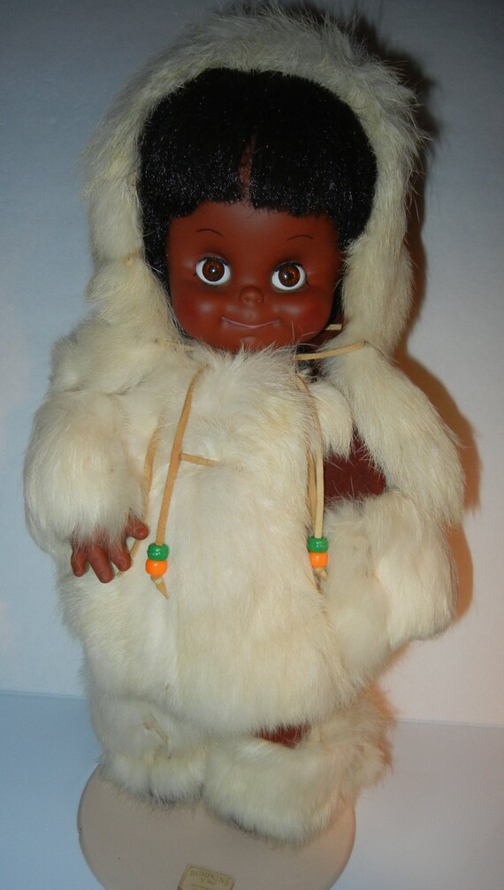 1965 Jolly Toy Eskimo Inuit Doll in Real Fur and by RetroPickins