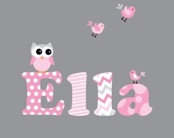 Nursery Wall Decals-Name Decal with Owl,Birds-Wall Stickers-e21