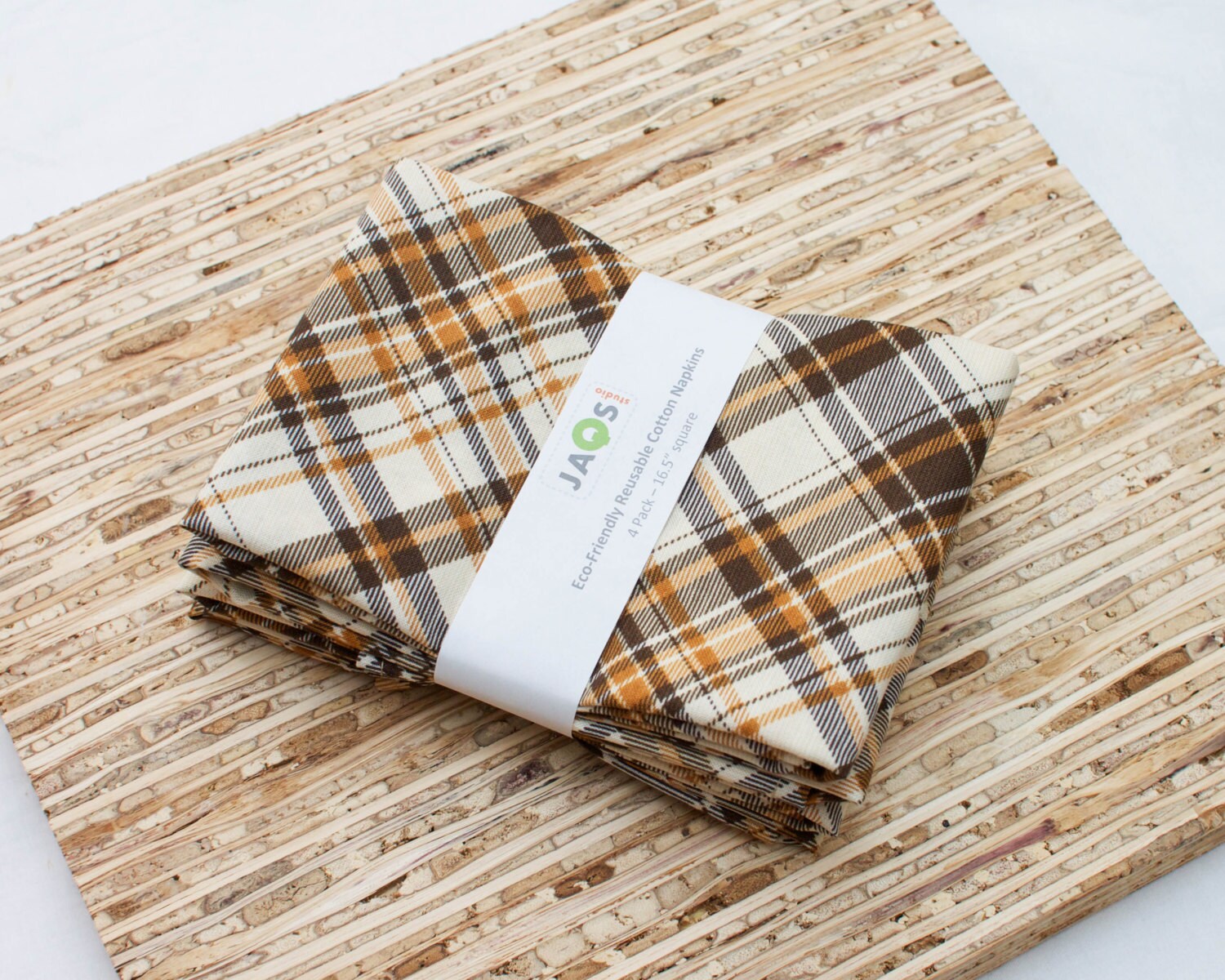 Large Cloth Napkins Set of 4 N3403 Brown Plaid Pattern
