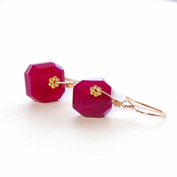 Ruby Drop Earrings by Agusha. Red Gemstone Dangle by agusha