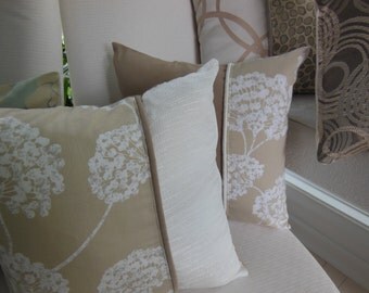 Dandelion Decorative Designer Pillow - 15 x 15 Inch Reversible - Beige and White Dandelion Accent Pillow - Bedroom, Living Room, Foyer