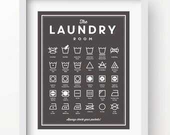 Laundry Room decor, SLATE color, laundry wall decor, laundry guide, laundry printable, 56 colors, laundry symbols, organizational print