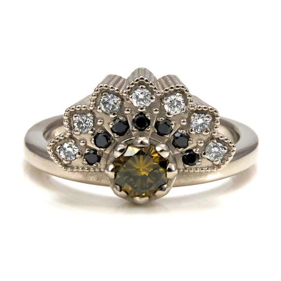 Art Deco Double Fan Engagement Ring Black by SwankMetalsmithing