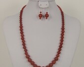 Necklace & Earring Set, 20" long, Red Carnelian Agate Gemstone Beads