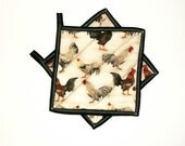 Quilted Potholders Chicken Cream Red Black Set of 2