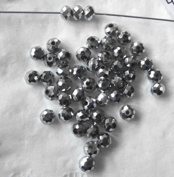 6x4mm Silver Metallic Rondelle Crystals 49 crystals by BeadzUNeed