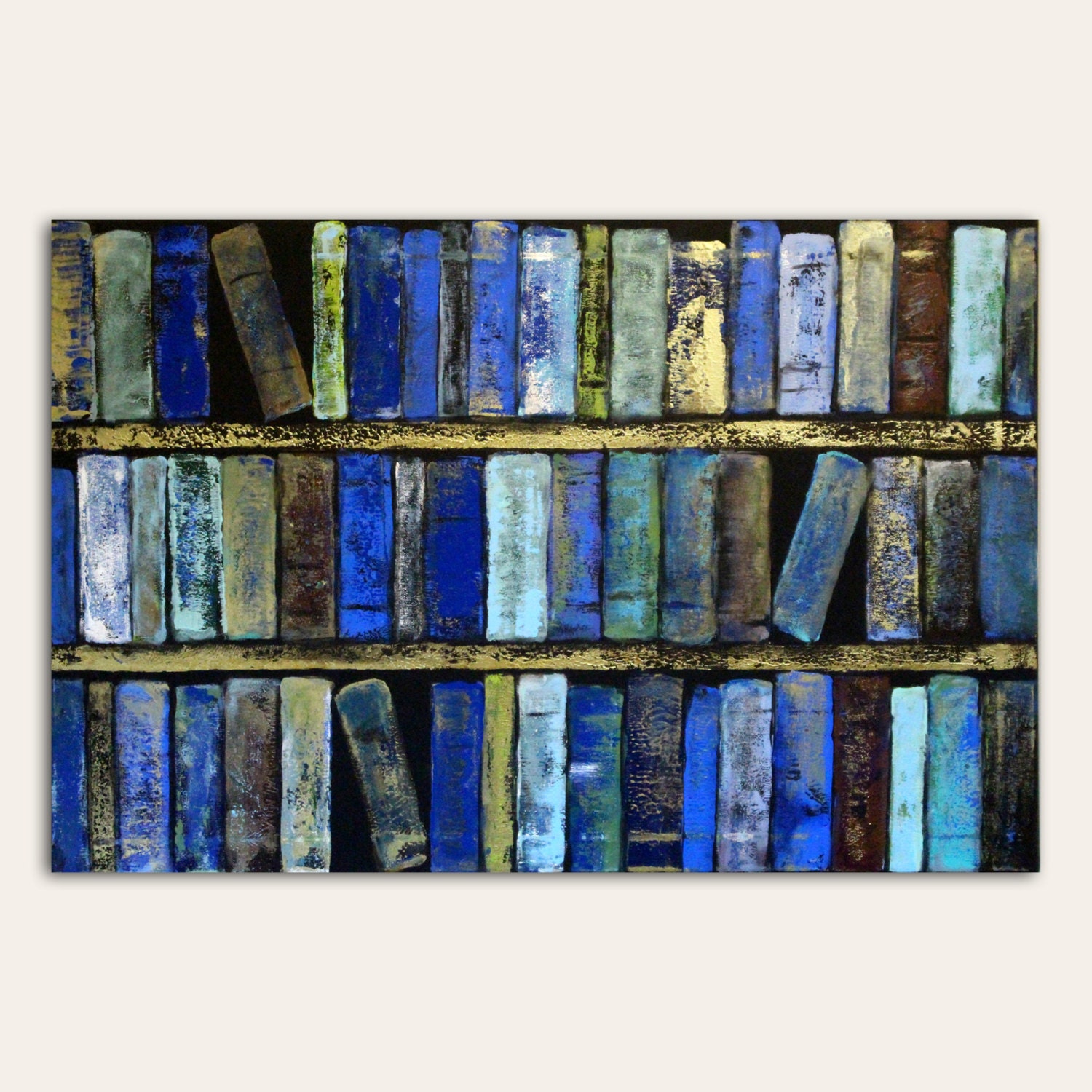 Blue Library Books Abstract Art Large Poster Wall Art