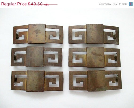 Sale Lot Of 6 Vintage Greek Key Drawer Pulls 3 75 Centers Dark