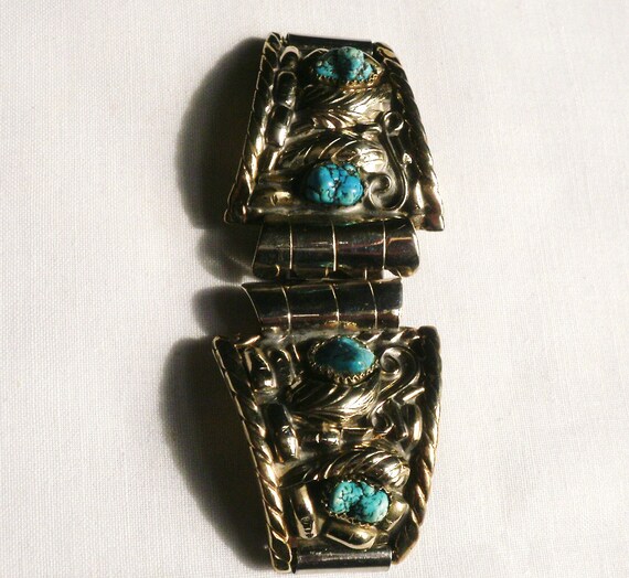 Vintage Southwest Silver Turquoise Men's Watch Band