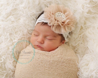 Champagne lace headband, newborn lace headbands, infant lace headband, girl lace headband, baby headband, girls headband, lace headbands