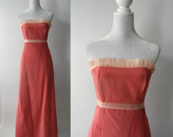 Retro Pink Gown, Vintage Pink Strapless Dress, Vintage Pink Bridesmaid Dress, Retro Pink Prom Dress, Strapless Pink Gown, Formal Pink Dress
