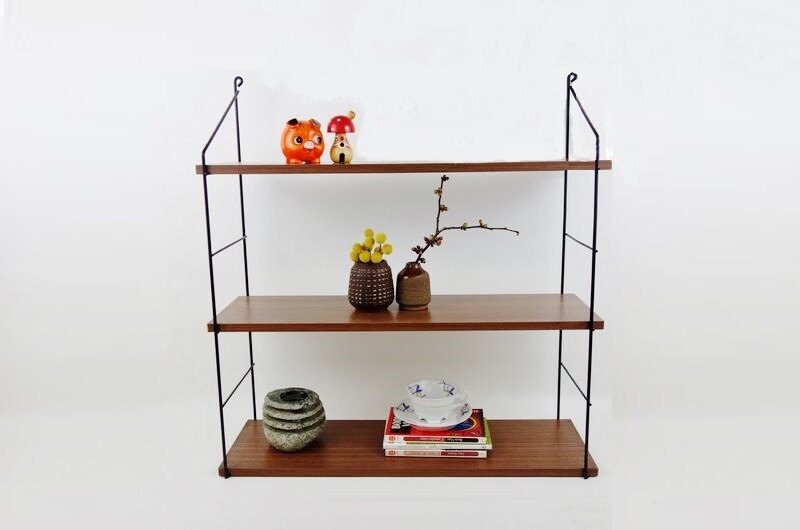 Vintage Mid Century String Wall Shelves Unit Black Haute Juice