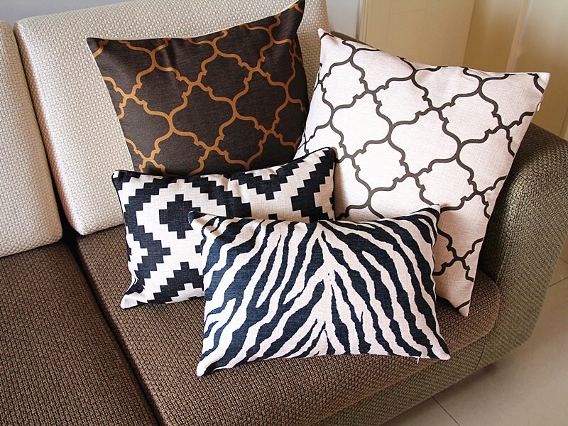 Linen Pillow black white diamond geometrical Pillow Cover
