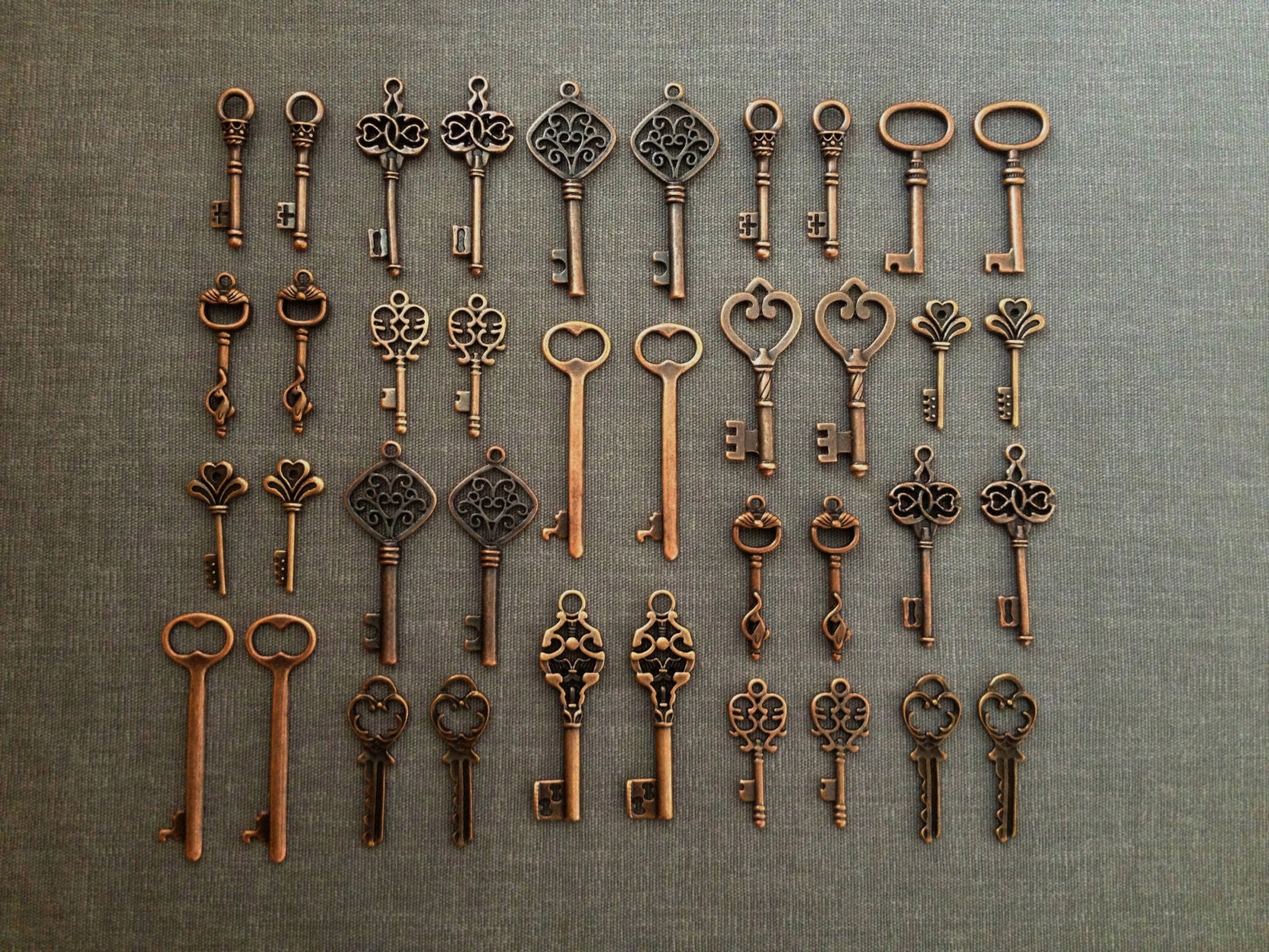 Skeleton Keys 36 x Vintage Copper Keys Antique Copper