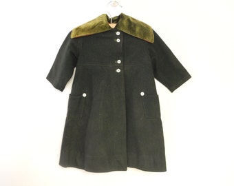 Vintage Baby Clothes, 1920's Handmade Hunter Green Wool and Velvet Baby Girl Coat Set, Vintage Baby Coat, Wool Baby Coat, Size 18-24 Months