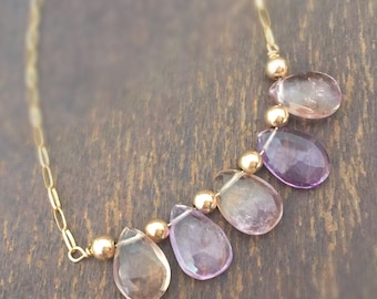 Ametrine Necklace - Purple and Yellow Jewelry - Bead Bar - Gold Chain Jewelry - Gemstone - Amethyst - Citrine