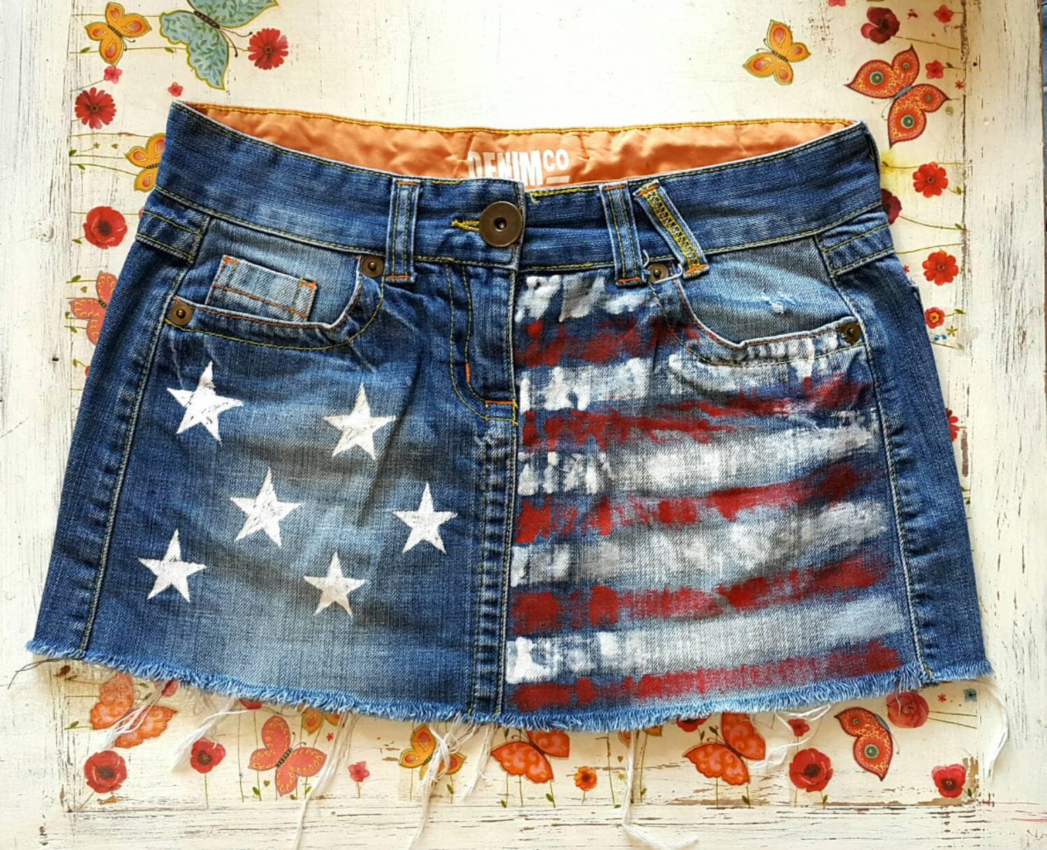 AMERICAN FLAG SKIRT Denim Skirt Low Waisted Skirts Mini Skirt