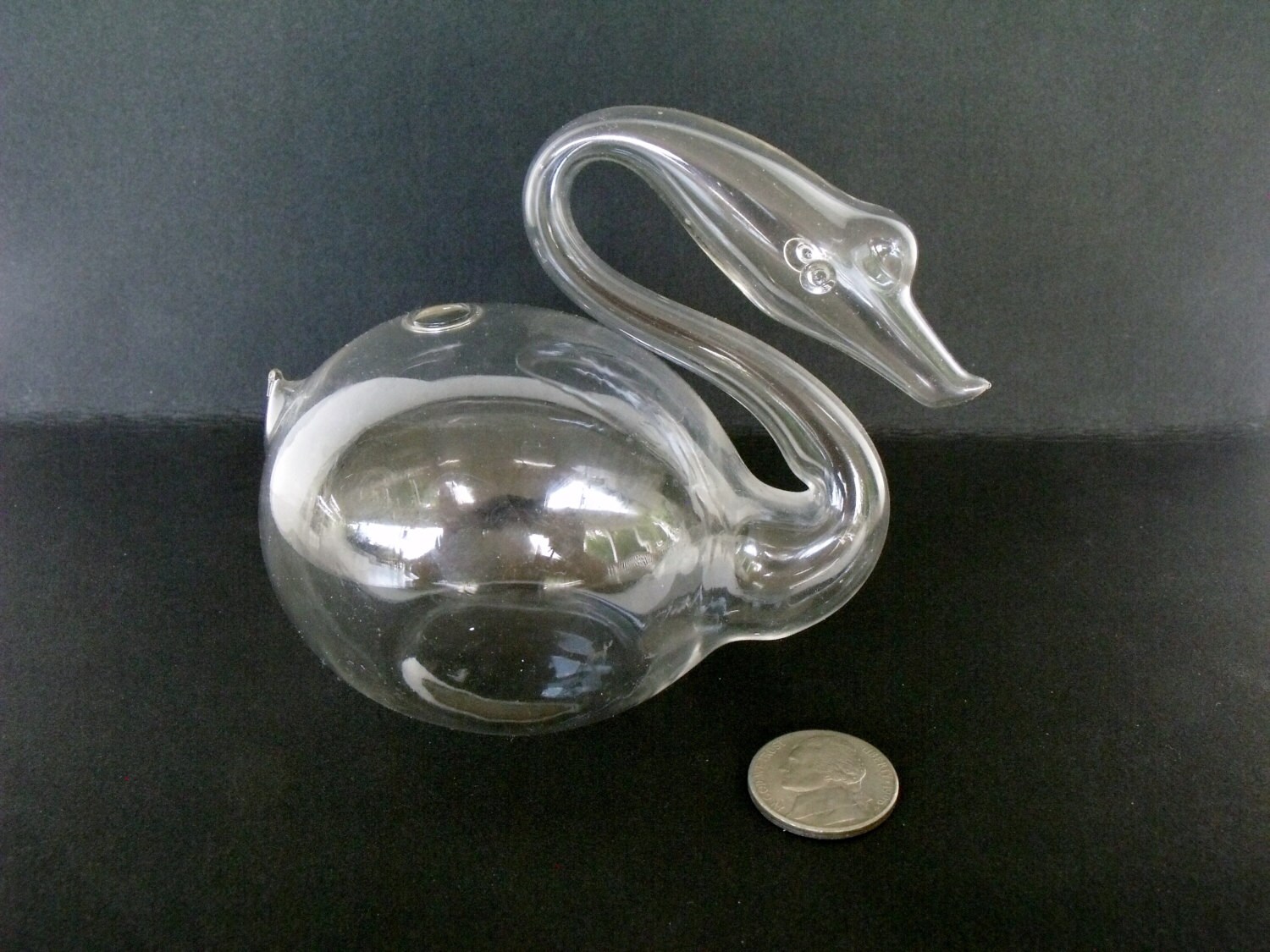 Hand Blown Glass Swan Clear Delicate Bud Vase or Plant