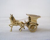 Antique Horse and Carriage Brass Miniature, Western Americana Farm Country Passenger Figurine, Metal Art Sculpture, Man Cave Barware Decor