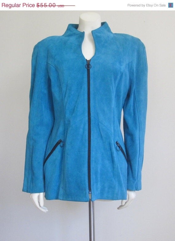 80s Rocker / Suede Jacket / Teal Blue / Mod by TheThriftingMagpie