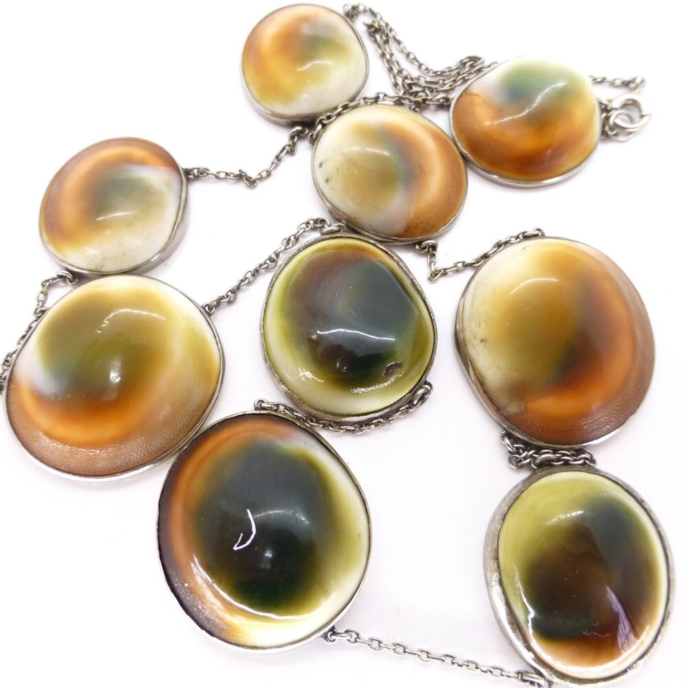 Antique Victorian Operculum Shell Cats Eye Cabochon Silver