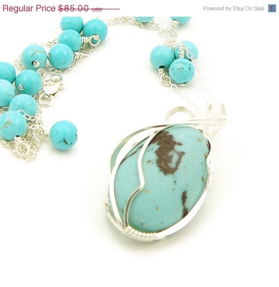 SALE Wire Wrapped Turquoise Pendant Necklace by LKSoriginals
