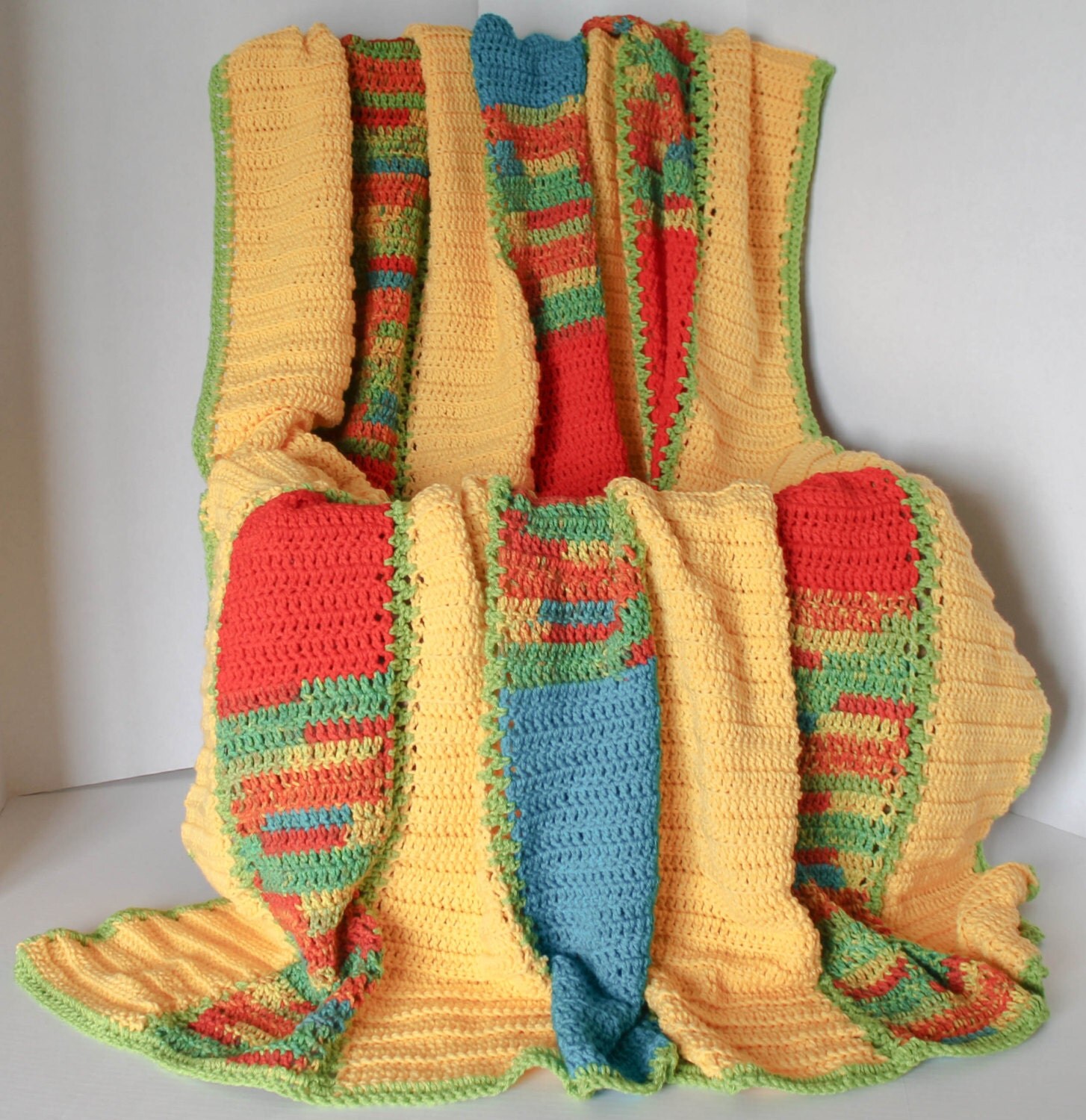 Afghan Handmade Ripple Crochet Blanket Queen Size Afghan