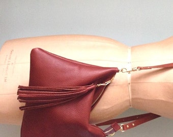 Brown leather handbag, tan leather purse, chestnut brown bag