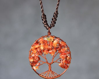 Halloween orange carnelian tree pendant necklace Free US Shipping handmade Anni Designs