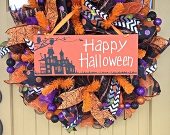 Halloween Wreath~ Happy Halloween Wreath~ Deco Mesh Wreath