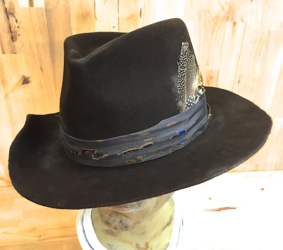 beaver fur felt handmade men's distressed western fedora hat