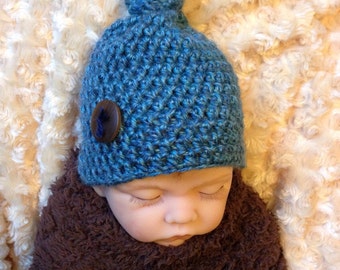 Items similar to Baby Boy Hat, Newborn Baby Boy Crochet Hat Chunky Blue ...